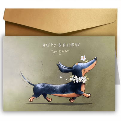 1pc Funny Dog Birthday Greeting Card, Cartoon Puppy With Flowers, Humorous Pet-Themed Birthday Card, Unique, Creative, Whimsical, With Envelope, For Pet Owners, Dog Lovers, Friends, Family