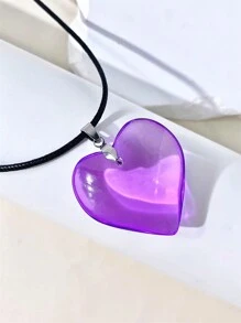 1 pieza Collar con colgante de corazón grande de 35mm de vidrio de color minimalista y único, adecuado para uso diario el Día de San Valentín