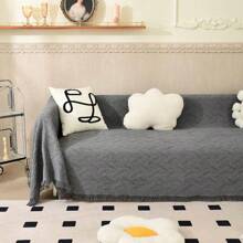 Loveseat Cover Sheet Blanket, Cotton Woven Reversible Anti Slip Cushion Covers 2 Seater Couches With Armrest, Living Room Furniture Decor Slipcovers Protector Pets - 深灰色 - 查看 3