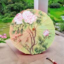 Paraguas floral chino con diseños de peonías, ciruelos y lotos. Talla única. Perfecto para realzar tu look navideño. Disponible en varios colores. - Multicolor - Ver 5