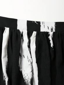 Women's Casual Loose Design Unique Ink Print High-End Slimming Skirt - Black - View 8