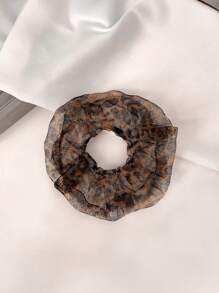 1pc Leopard Print Mesh Hair Scrunchie, Hair Tie, Hair Accessory ,Hair Accessories, Scrunchy Hair Ties