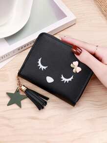 1pc Fashionable Cute Cat Tassel Multifunctional Short Girl/Girls Wallet, Minimalist Handheld Card Holder, Portable