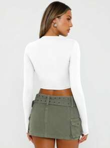 HIGHFINE Women's Round Neck Basic Long Sleeve T-Shirt Slim Fit T-Shirt Autumn Outing Crop Top Cute Shirt - trắng - Xem 2