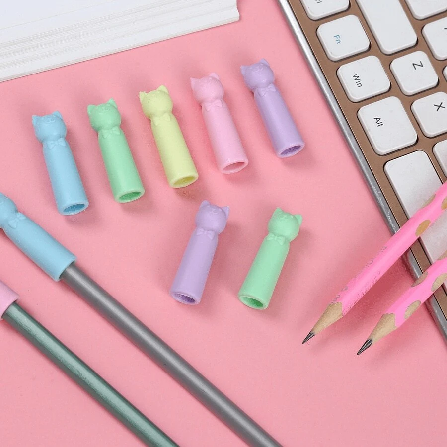 3pcs Cute Cat Pencil Caps, 2-In-1 Eraser & Pencil Topper, Colorful Candy-Colored Cat Pencil Caps - Multicolor - View 1