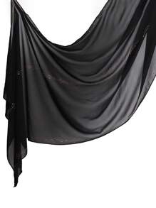 1 pièce Foulard musulman en mousseline de soie noire unie très orné de rayures et de strass, cadeau pour les fêtes - Multicolore - Voir 12
