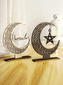 1pc Wooden Crescent Moon & Star Decor, Minimalist Home/Farmhouse/Bedroom Tabletop Decoration