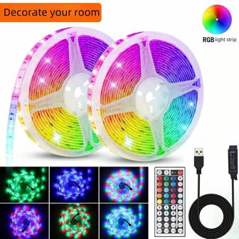 1 个 RGB LED 灯带，5V 电源 USB 灯带，配备 44 键遥控器，电视 LED 背光，适合在客厅、厨房、卧室营造舒适的氛围，以及装饰氛围和生日派对。