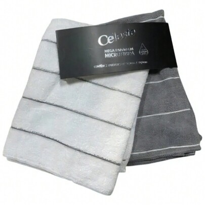 Celeste mega panão pano de chão limpeza microfibra grande 80x50 - Cinza/Branco - 2 unidades