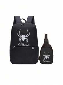 Customized Fitness Backpack, Can Be Printed With Personalized Name Or Holiday Greetings. Customize Your Own Crossbody Bag. 2 Pieces Mini Combination, Back To School Fashion Large Capacity Bag, Cute Cartoon Funny Spoof Ghost Face Smiling Face - Text - View 11