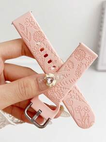 Carved Flower Silicone Watch Band Strap, Compatible With Samsung/ 20mm, 22mm Watches, Comfortable Soft Adjustable Sports Band