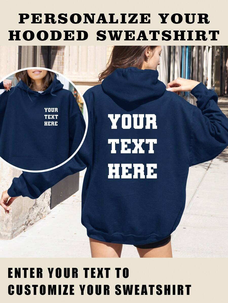 Customized Christmas Gifts, Customized Thanksgiving Gifts, Customized Women's Hoodies, Sweatshirts, Shirts, And T-Shirts - Add Your Own Text And Pictures (Family Photos/Selfies/Pet Photos/Friends Photos/Party Photos) To Design Your Own Personalized Printed Sweatshirts, Sweatshirts, Shirts, And T-Shirts, Logo Business | Wedding Gifts | Party Costumes | Birthday Gifts | Halloween Costumes | Christmas Costumes - Navy Blue - View 1