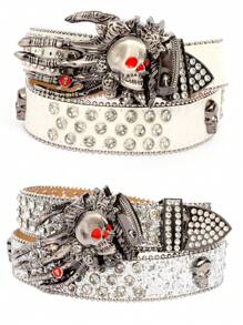 男士纯色街头水钻镶嵌时尚骷髅幽灵爪元素嘻哈腰带，适合夏季、校园休闲、商务场合，可作为男友、丈夫、父亲等男士礼物，日常穿着，时尚百搭，适合青少年、户外、度假、运动、旅行、街头、波西米亚风、复古秋季、万圣节等秋冬季配饰，适合青少年、青年、男士，休闲、户外、运动、度假、毕业礼物、生日礼物、日常穿着。 - 彩色 - 查看 12