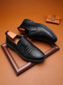 New Arrival Men's Low-Top Solid Color Vintage Style Casual Moccasins, Suitable For Vacation, Commute, Beach, Hiking, Party, Camping, Versatile Loafers - Black - View 4