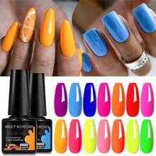 MEET ACROSS 7.3毫升荧光凝胶指甲油，红蓝霓虹色，夏季持久半永久可卸UV/LED凝胶指甲油，美甲用品，美甲DIY，家庭美甲沙龙