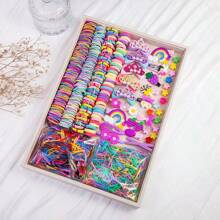 Multi-Piece Set Girls Colorful Hair Accessories, Includes Hair Scrunchies, Hair Clips, Cute Hair Bands, Elastics To Decorate And Style Girls' Hair, Ideal For Daily Use - Purple - View 1