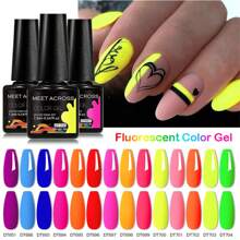 MEET ACROSS 7.3毫升荧光凝胶指甲油，红蓝霓虹色，夏季持久半永久可卸UV/LED凝胶指甲油，美甲用品，美甲DIY，家庭美甲沙龙