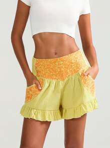 Women Shorts High Waist Flower Pleated Summer Casual Shorts Streetwear For Daily
