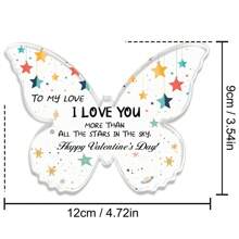 1pc Acrylic Plaque Gift For Her Him Anniversary Day, Butterfly Acrylic Plaque Signs, Wedding Valentine's Day Gift For Girlfriend, Wife, Husband, Boyfriend I Love You More Than All The Stars In The Sky. Happy Valentine's Day!