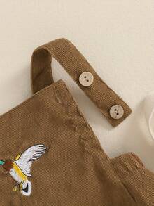Mono de pana informal estilo rural americano para bebé, mono con cuello cuadrado, sin mangas y botones, con bordado de pato, para niños y niñas - marrón café - Ver 6
