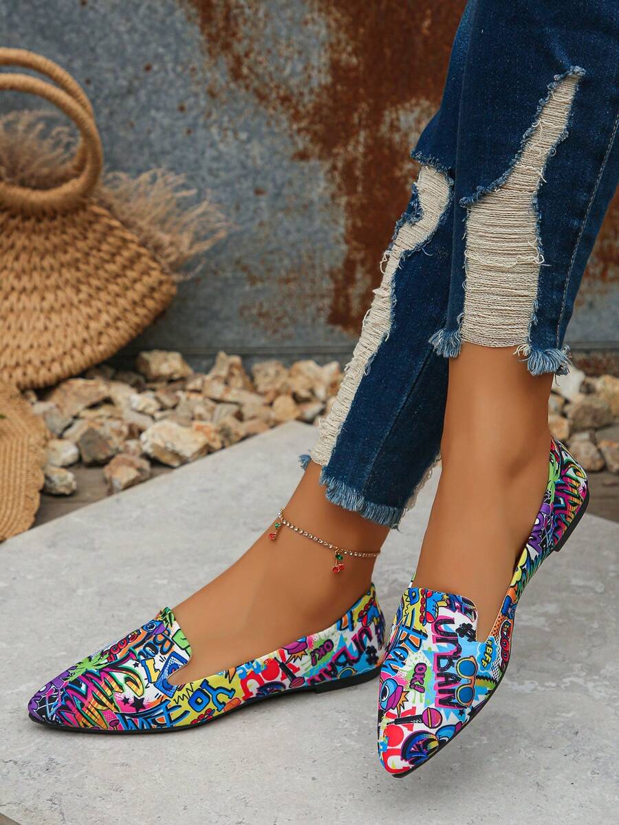 Spring/Autumn New Pointed Toe Flat Canvas Slip-On Ballet Flats, Fashionable Fuchsia Bow Decor, Casual Everyday Wear, Comfortable, Plus Size 35-45 - cây dừa xanh tím - Xem 1