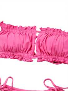 Women's Two Pieces Swimwear Suit, Curve-Hugging Strap-Free Backless Bra + Triangle Panties - Pink - View 3