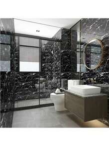 14 件黑色/白色/灰色大理石图案光泽瓷砖贴纸，防水墙面装饰铝复合壁纸，即撕即贴家居浴室装饰浴室地毯地毯秋季装饰浴室配件