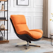 Linen Swivel Lounge Chairs Set Of 2, Upholstered High Back Accent Chairs With Metal Base Comfy Recliner Chair Modern Single Sofa Chair For Living Room Office, Orange - Orange - View 9