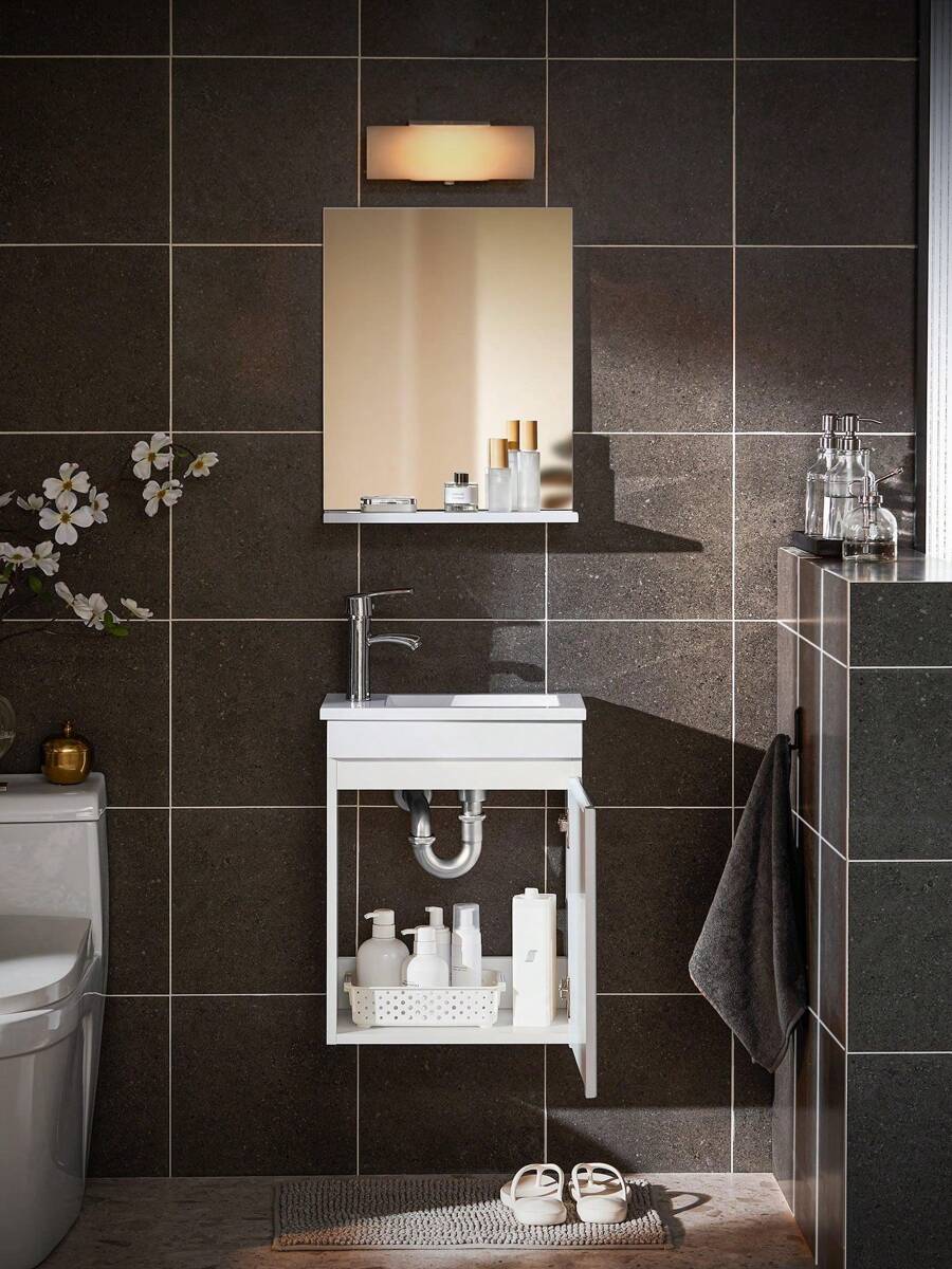 SoBuy Bathroom Furniture Set With Base Cabinet Bathroom Mirror Ceramic White Home Bathroom Decor Bathroom Organizer SummerBathroom Accessories - Brown - View 1