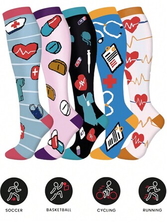 5 Pairs Women's Men's Athletic Socks Compression Socks Women's Men's Athletic Socks Cycling Adult Support Hose Circulation Running, Cycling, Hiking, Travel Socks