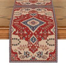 1Pc Geometrische Linnen Tafelloper Rood Boheemse Stijl Geometrisch Marokkaans Geometrisch Tapijt Patroon Patroon Boerderij Tafelloper Wasbaar Buiten Binnen Feest Keuken Thuis Eettafel Middelpunt Woonkamer Ronde Tafel Koffietafel Diner Rechthoekige Tafel Restaurant Decoratie