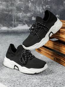 青少年春夏黑色休闲跑鞋，网眼运动运动鞋，百搭时尚一脚蹬休闲鞋 - 黑色 - 查看 3