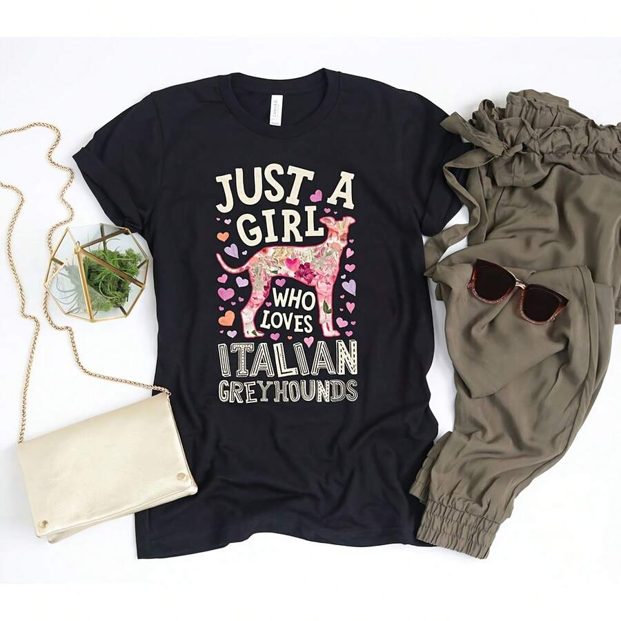 Camiseta de Just a Girl Who Loves Italian Greyhounds Camiseta de galgo italiano Regalos de galgo Camiseta de flores para amantes de los galgos Camiseta sin mangas con capucha - Negro - Ver 1