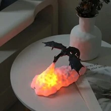 Rechargeable 3D Printed Fire Dragon Night Light - Glowing Cloud Base Medieval Fantasy Decor - Red Light - View 6