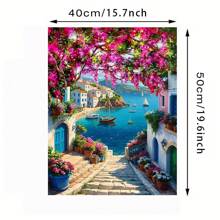 Kit digital de acrílicos DIY para adultos - Lienzo sin marco de 16x20 pulgadas, diseño de paisaje marítimo, floral y pueblito, lienzo enrollable sin arrugas, completo con pintura y pinceles, perfecto para principiantes, ideal para decoración del hogar y regalos únicos