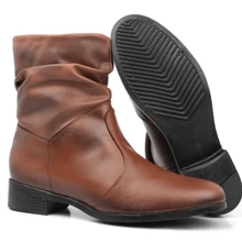 Women's Accordion Boot Wrinkled Short Shaft Luxurious Comfortable New Winter - Coffee Brown - View 1