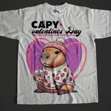 UNISEX T-SHIRT CAPIBARA SAN VALENTIN FASHION GYM URBAN CASUAL 17 - White - View 1