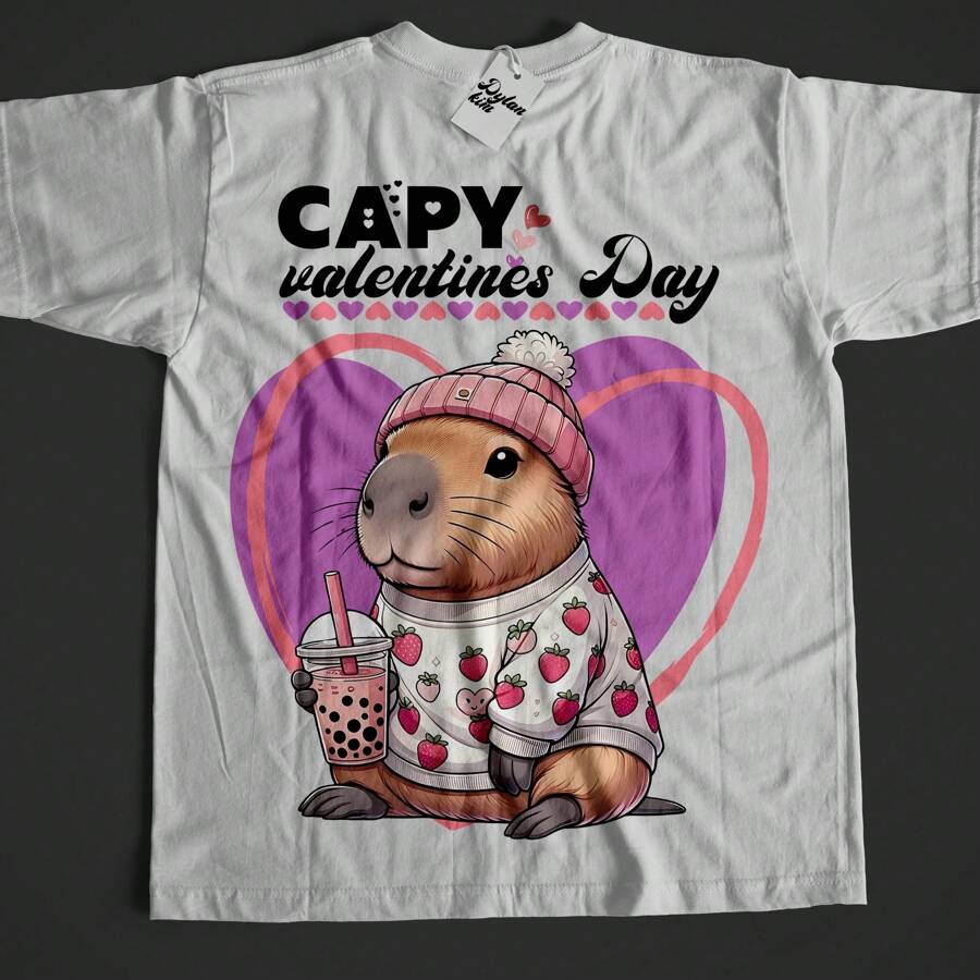 UNISEX T-SHIRT CAPIBARA SAN VALENTIN FASHION GYM URBAN CASUAL 17 - White - View 1