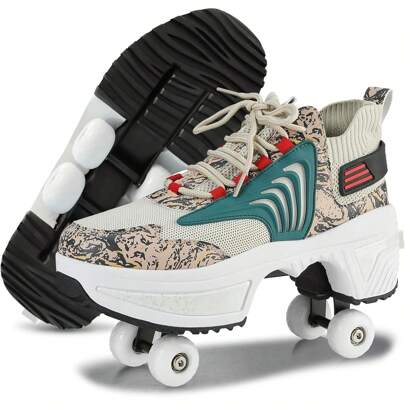Yousulun Roller Skate Shoes For Men, 2-In-1 Roller Skates For Beginner, Multi-Functional Deformation Roller Shoes With 4 Retractable Wheels, Funny Sho