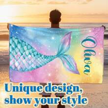 个性化沙滩巾个性化名字浴巾，适合女性、男性、妈妈、爸爸、男朋友、女朋友、最好的朋友、女儿、儿子的礼物，超柔软超细纤维，快干且无沙，非常适合旅行、瑜伽、露营和游泳 - 可机洗，女性情人节礼物生日男朋友女朋友 - 彩色 - 查看 4