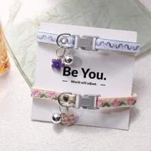 2 pièces Collier pour animaux de compagnie avec pendentif à fleur/patte, cadeau de vacances réglable pour chiens et chats