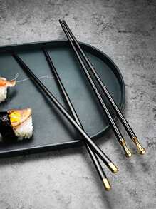 5双可重复使用筷子，抗菌合金筷子，学校用品，厨房筷子，中式，日式，韩式，玻璃纤维筷子，多种款式，黑色和金色，回到学校 - 彩色 - 查看 5