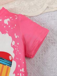 2pcs/Set Girls/Toddlers Casual Outdoor Pencil Print T-Shirt And Flared Pants Set, Summer
