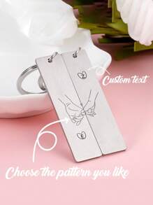1pair Of Customizable Stainless Steel Metal Bar Keychains, Laser Engraving Materials, Choice Of Couple Patterns, Custom Text Keychain Bag Pendants.