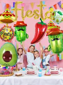 8pcs Gold Foil Balloon Set, Includes Cactus, Chili, Hat & Balloon Shapes, Suitable For Mexican Carnival Party Decorations, Mexican Theme Party Decor, Carnival Party Supplies, Home Party Decorations