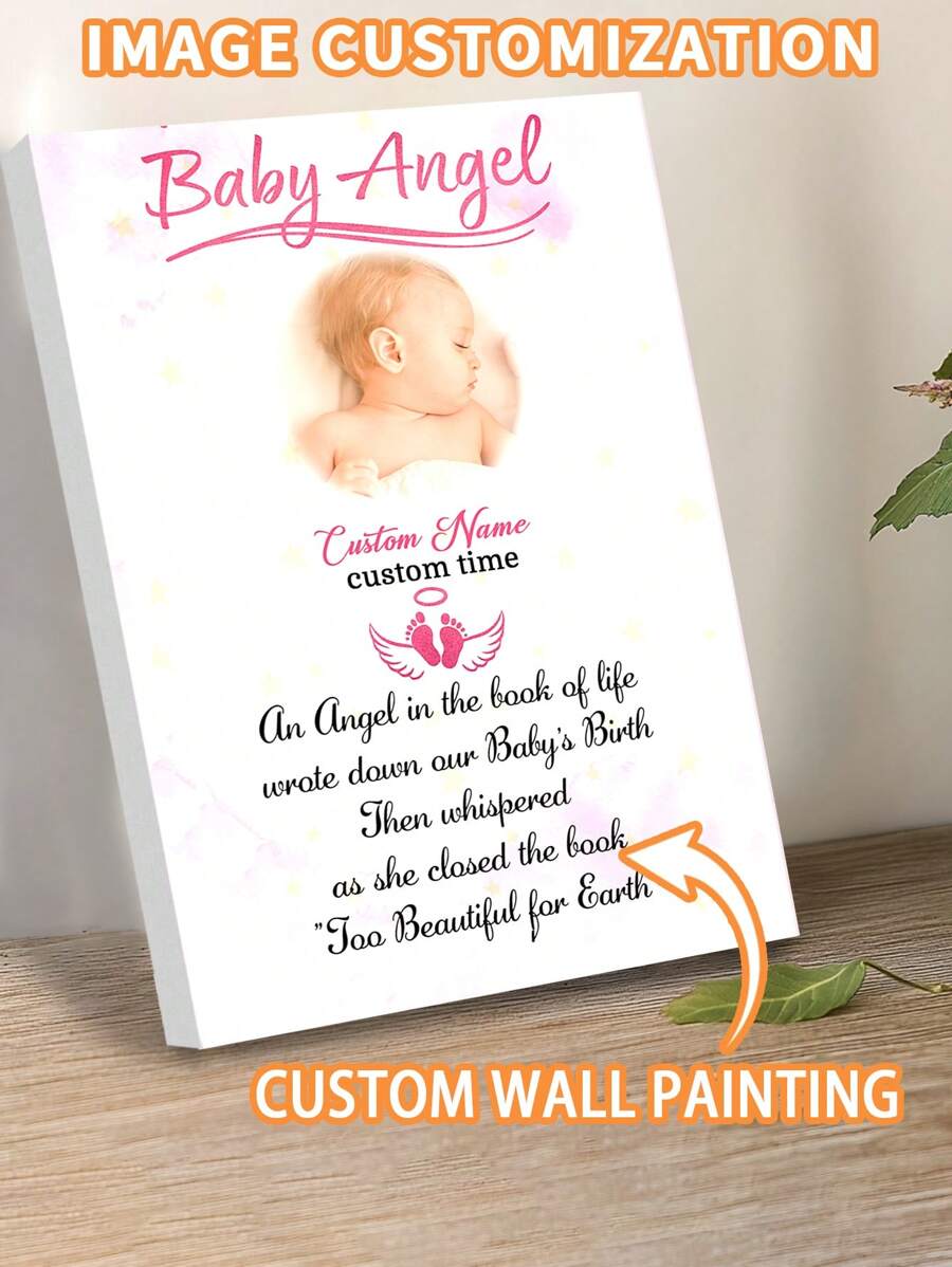 1pc Customized Personalized Baby Wall Art, Angel Baby Wall Art Customization, Custom Wall Art With Your Baby's Photo, Suitable For Baby Nursery Decor, Living Room Accent Wall, Entryway/Hallway Decor, Kitchen Decor, Bathroom Decor - Multicolor - View 1