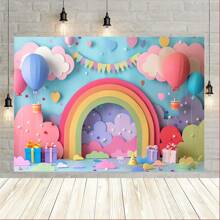 Colorful Floral And Rainbow Arch Photo Frame Background - Photographic Background With Hot Air Balloon And Honeycomb Design, Suitable For Parties, Home Decor And More - Multicolor - View 10