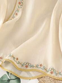 JIANHU Camicetta ampia ed elegante con collo alto, ricamata, con design moderno di bottoni cinesi, versatile per primavera ed estate