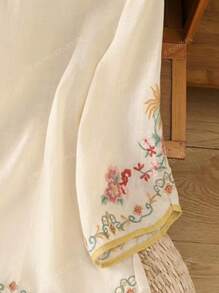 JIANHU Camicetta ampia ed elegante con collo alto, ricamata, con design moderno di bottoni cinesi, versatile per primavera ed estate