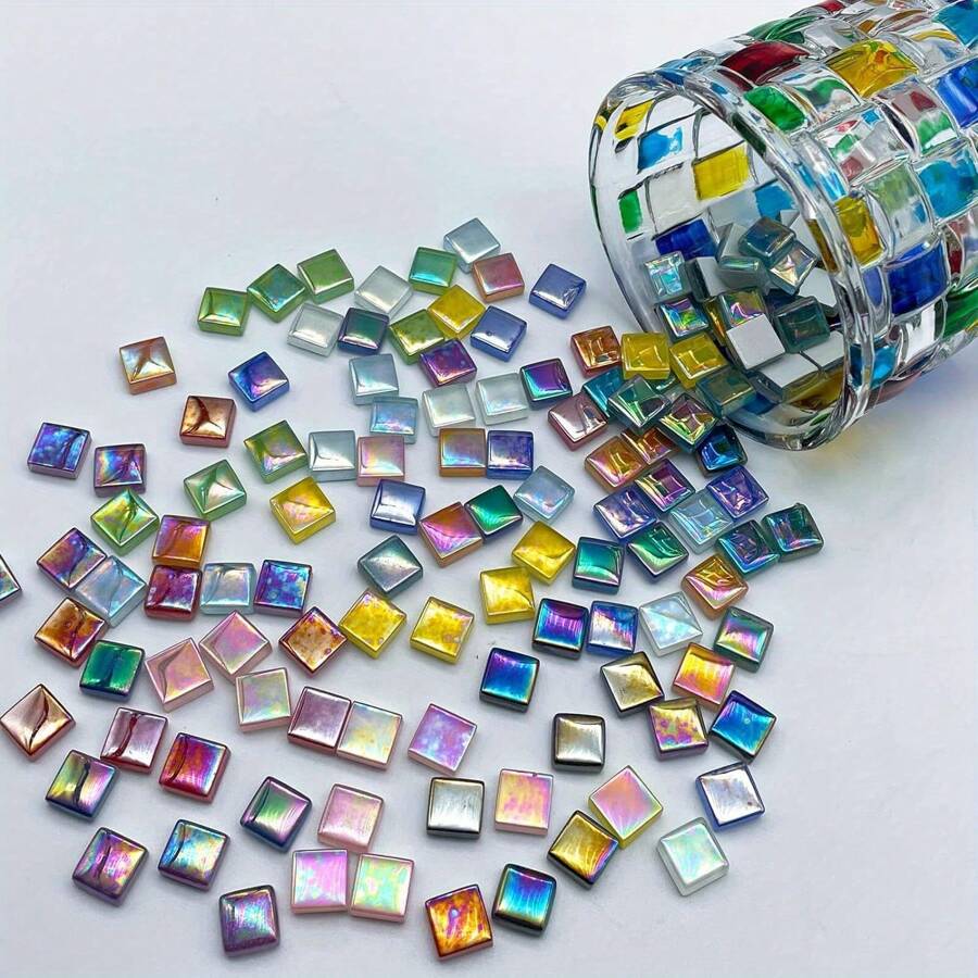 100pcs Colorful Rainbow Glass Mosaic Tiles, DIY Crafting & Handmade Projects, Perfect For Party, Holiday Decoration & Supplies - Multicolor - View 1